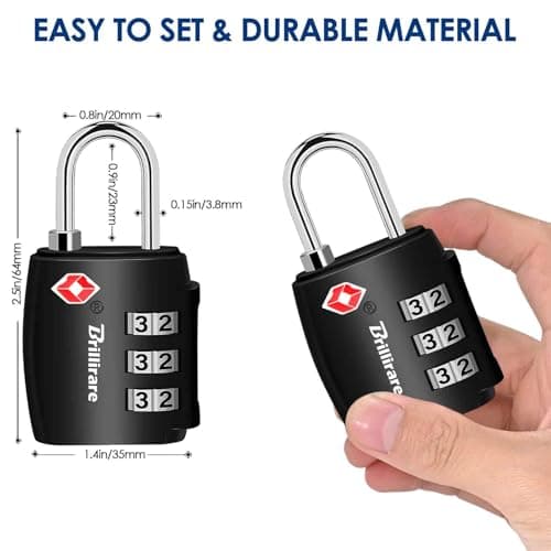 2 Pack TSA Approved Luggage Locks, Alloy Combination Travel Suitcase Padlock, Metal 3-Digit Waterproof Lock, TSA Accepted Outdoor Keyless Resettable Lock for Lockers, Bags, Gym, Gate-Black — view 2