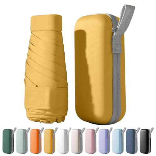 FANSEZQ Mini Sun Umbrella, Lightweight Compact Umbrella For Women And Kids, Portable Uv Parasol With Storage Box (Yellow)