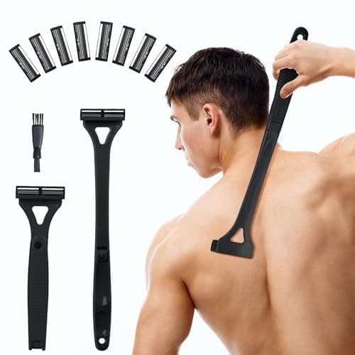 Back Shavers for Men with Foldable Long Ergonomic Handle: DIY Hair Shaver, Replaceable Safety Blade & Portable Razor Groomer for Men, Wet & Dry Shaving-Black