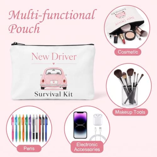 prezentz New Driver Gift for Her 3 Piece Makeup Bag Keyring and Driving Test Card — view 4