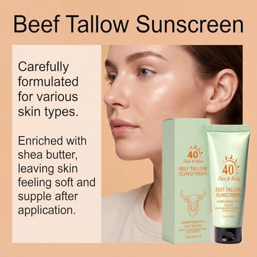 Beef Tallow Sunscreen SPF 40, Reef Safe Sunscreen Travel Size, Face and Body Mineral Sunscreen, Natural Organic Non-greasy Lightweight Formula, Moisturizing Protection for Women & Men Daily Use (1PC) — view 2