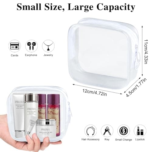 PLULON TSA Approved Toiletry Bag, 2 Pack Small Makeup Bag for Purse Clear Mini Cosmetic Zipper Pouch Waterproof Travel Bag for Women Men Purse Essentials - Black, White — view 2