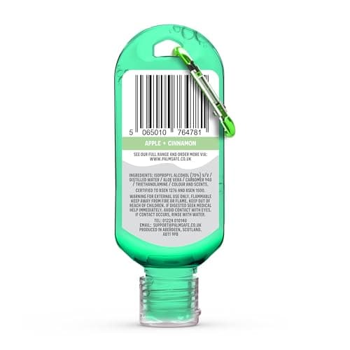 Palm Safe Apple and Cinnamon 3 Pack 60ml Anti Bacterial Premium Hand Sanitiser Travel Size Refillable Clip Bottle Quick Drying Non Sticky Extra Moisturising Kills 99.9% of Viruses and Bacteria — view 2