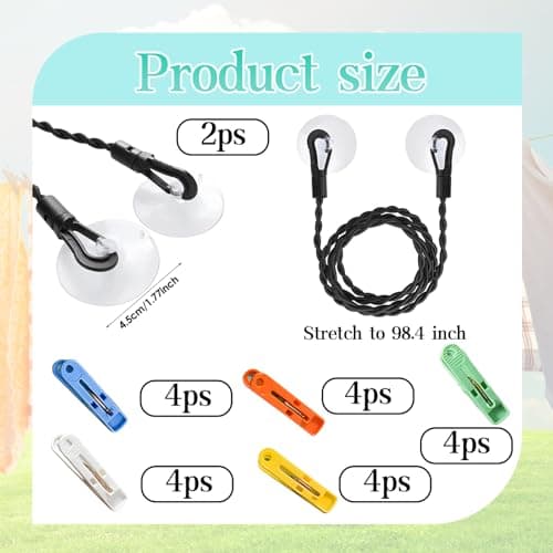 2 Pcs Travel Washing Line, Portable Washing Line, Camping Clothes Line, Extendable Travel Laundry Line With 20 Clips, For Camping Travel Clothes Laundry Drying Outdoor (Black) — view 2
