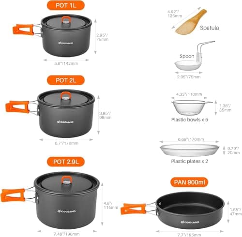 Odoland Camping Cookware Set Non-Stick Lightweight Camping Kettle Pots and Pans Mess Kit with Bowls Soup Spoon for Backpacking, Outdoor Cooking and Picnic for 4-6 People — view 4