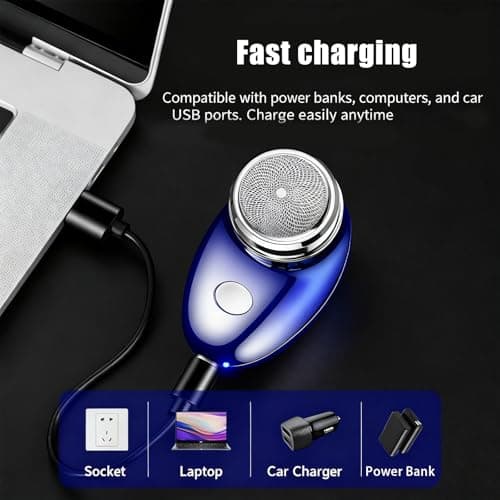 Portable Electric Men Shaver, Wet Dry Trimmer Shaving Machine, Small Face Shaver, Rechargeable Travel Beard Trimmer Detachable Washable Head Portable Pocket Size — view 4