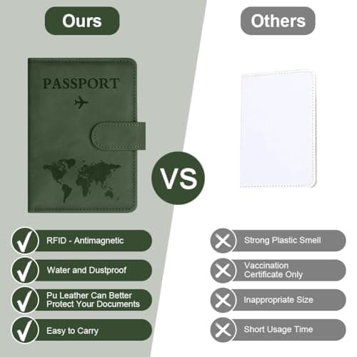 OFFCUP Passport Holder Cover, PU Leather Passport Cover and Luggage Tag Set with RFID Blocking Travel Wallet, Universal Travel Wallet Case Organiser for Money, Boarding Passes, Credit Cards Green — view 6
