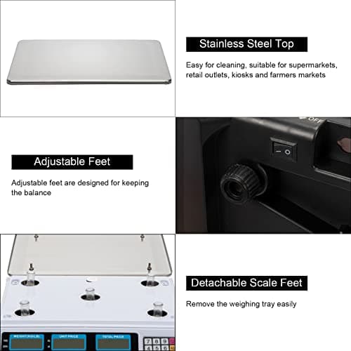 Bonnlo 88LB 40KG Deli Electronic Commercial Price Computing Scale w/LCD Display, Stainless Steel Platform & Charging Cable for Store, Kitchen, Restaurant Market, Food, Meat, Fruit(Silver & White) — view 2
