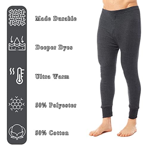 Heatwave® Pack of 2 Men's Thermal Trousers Long Johns Warm Underwear Baselayer, S M L XL XXL Thermals, Small Charcoal — view 3