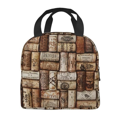 Bkdogkt Wine Cork Print Repeated Use Lunch Tote Functional Insulated Bag Storage Packing Meals Workdays — view 3