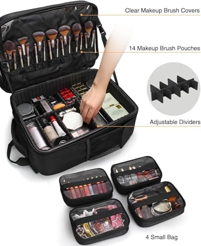 Relavel Makeup Backpack Makeup Artist Bag Professional Extra Large Cosmetic Bag Travel Train Case Storage Organizer Double-Layer Large Capacity Cosmetic Case with 4 Pouch(Black) — view 2
