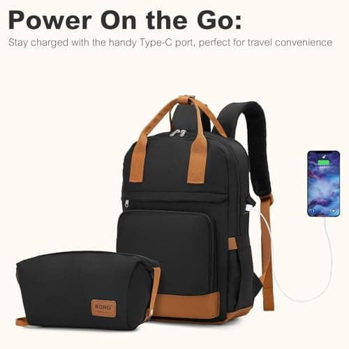 Kono 20 Inch Cabin Luggage Set with Backpack Toiletry Bag (Black/Brown) — view 5