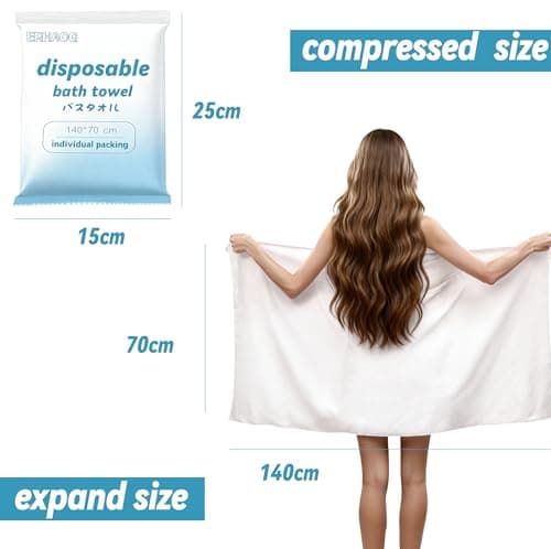 ERHAOG Disposable Bath Towels, 6/10/25 Pcs Large Travel Towel 55 * 28 in, Compressed Portable Washcloths for Beach Shower Hiking Swim Hotel Camping - Travel Essentials — view 3
