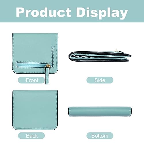 Aucuu Women's Wallet, RFID Blocking Leather Compact Bifold Wallet, Women's 7 Cards Slim Minimalist Card Holder with ID Window, Small Ladies Coin Purse, Light Blue — view 3