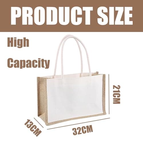 Natural Hessian Tote Bag With Cotton Handles - Reusable Burlap Jute Shopping for Picnic, Travel, Beach and Daily Life — view 3