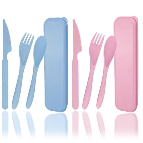 Belegao 2 Sets Travel Cutlery Set Reusable Camping Cutlery with Case