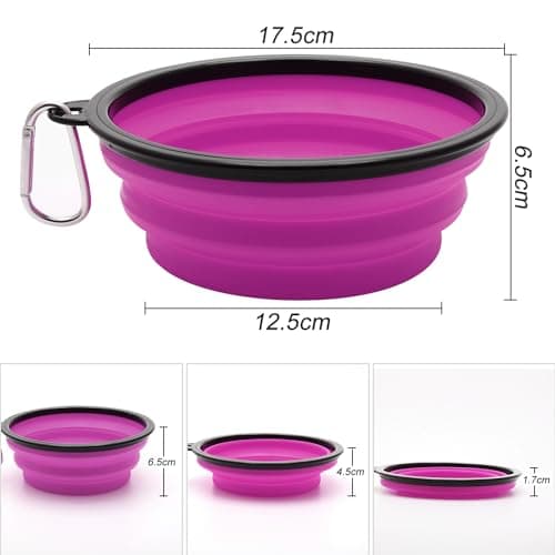 2 Pack Large Collapsible Dog Bowl, 1000ml/35oz Foldable Dog Travel Bowls, Portable Dogs Water Food Bowl with Carabiner, Pet Cat Feeding Cup Dish for Traveling, Walking (Blue + Purple) — view 2