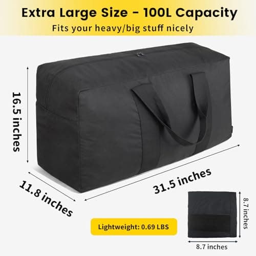 Vorspack 100L Extra Large Foldable Duffle Bag for Travel, Camping, Black — view 2