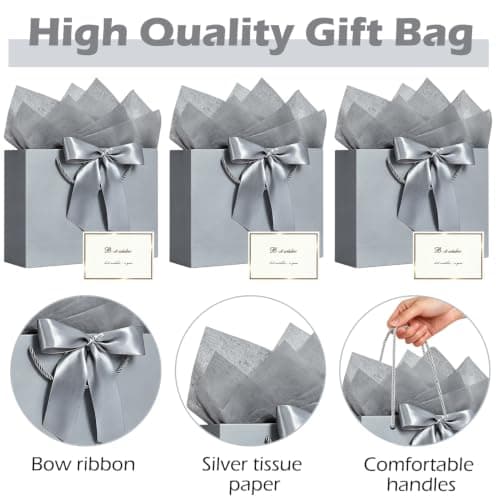 SHUBEIEUMI 3Pcs Gift Bags 28x20x10cm, Paper Bags(Silver Gray) — view 3