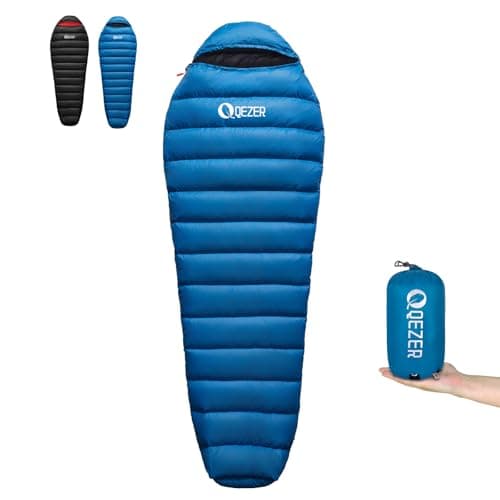 QEZER Down Sleeping Bag,650FP-RDS,Only 820 g, Lightweight Sleeping Bag, Small Pack Size for 3 Seasons, Camping, Trekking and Hiking