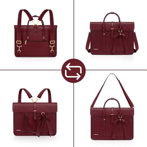 MOSISO Laptop Bag for Women,16 inch PU Leather Computer Bag, Wine Red — view 6