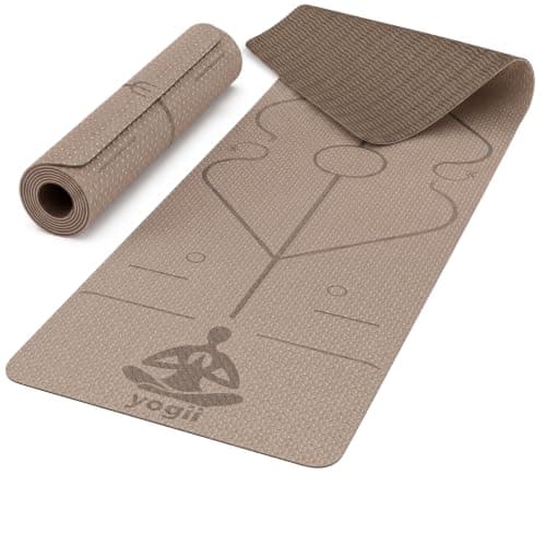 Yogii Yoga Mat - Non-Slip 6mm Thick TPE & Travel-friendly Yoga Mat - Perfect for Home & Gym Exercise Fitness & Pilates - With Laser Alignment Guides for Men & Women