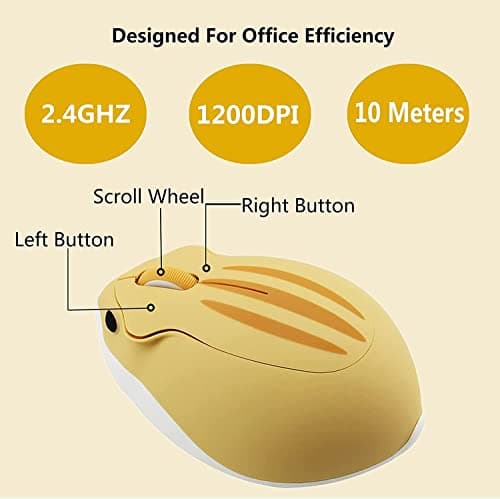 elec Space Cute Mini Hamster Shape Optical Mouse - Wireless, 1200 DPI, Noise Reduction, Ultra Portable Travel Mouse, 2.4 GHz USB Unifying Receiver, for PC, Mac, Laptop, Kids, Girl Gift (Yellow) — view 6