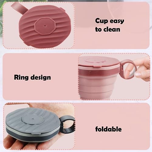 2 PCS Silicone Foldable Cup 220ml FDA & BPA Free Portable Coffee Mug with Lids Collapsible Cup For Water Coffee Tea Reusable Portable Folding Travel Mugs For Camping Hiking Picnic Self Driving — view 3