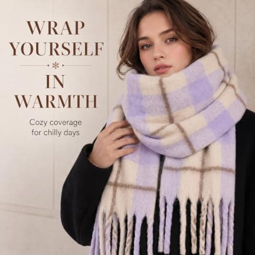Fjquamitix Womens Blanket Scarves Winter Warm Tartan Plaid with Fringes — view 6