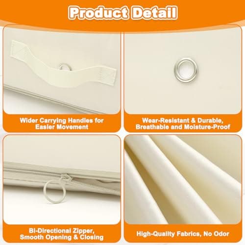 Ultra Space Saving Self Compression Organizer, Large Capacity Packing Organiser with Zips, 52*42*60cm Expandable Packing Cube Bag, Beige Storage Bags for Comforters, Clothes, Blankets, Duvets, Sweater — view 4