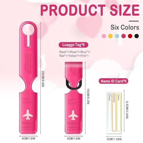 Luggage Tags 6pcs Waterproof Set, Stylish Flat Pattern Travel Bag Labels with Built-in Loop Straps, Bright Suitcase ID for Holidays and Business Trips — view 2