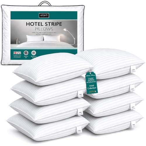Adam Home Pillows 8 Pack Hotel Quality Side Sleeper Bounce Back Bed Pillow Quick Rebound & Dust Proof Resistant Premium Filled Hotel Pillows Pack of 8