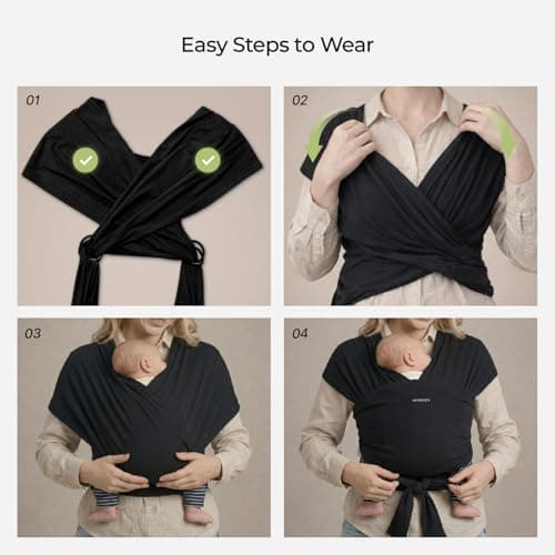 Momcozy Baby Wrap Carrier for 3.6-15kg, Adjustable Sling for Newborn, Black — view 3
