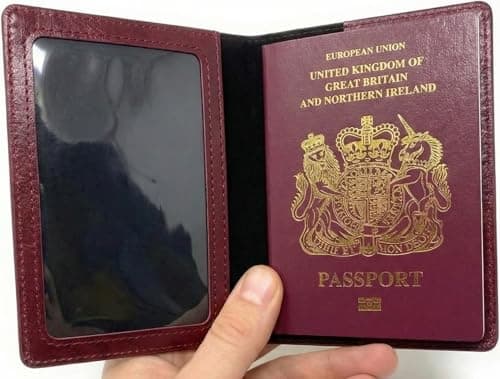 MOIRENTO Passport Wallet - Union Jack Style Embossed Logo, Slim Ticket Holder with Passport Slot - Wine Red UK Passport Cover, Mens Travel Wallet, Womens, Passport Holder, British Passport Case WRed — view 6
