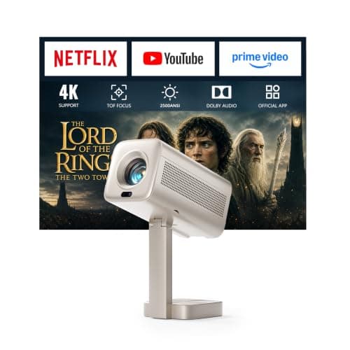 Smart Mini Projector 4k [2500 ANSI & Netflix Included] VOPLLS TOF Auto Focus & Keystone Dolby Audio Projector for Bedroom, Full HD 1080P WiFi6 Bluetooth Home Movie Outdoor Portable Projectors