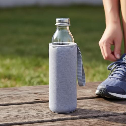 Qulkws 2 Pcs Insulated Water Bottle Carrier Bag 19oz Neoprene Water Bottle Sleeve Portable Nylon Bottles Cover for Glass Stainless Steel Plastic Bottles(Black, Gray) — view 4