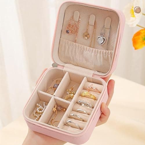 Hongbaite 2 Pack (White+Pink) Small Travel Jewellery Box Mini Jewelry Case Faux Leather for Women Girls — view 3