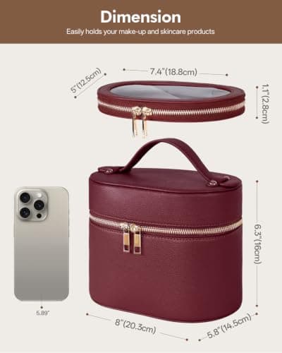 Prite 2 Pcs Makeup Bag Vanity Case for Women with Clear Pouch, Burgundy — view 3