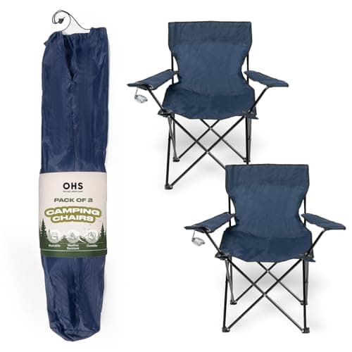 OHS Camping Chairs Set of 2, Foldable Camping Chair Outdoor Compact Portable Chairs Festival Garden Hiking Fishing Picnic Chair Sturdy Drinks Cup Holder, Navy