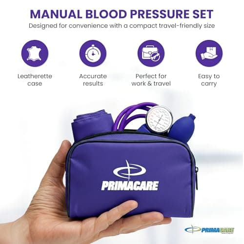 Primacare Medical DS-9197-PU Professional Classic Series Manual Adult Size Blood Pressure Kit, Emergency Bp kit with Stethoscope and Portable Leatherette Case, Nylon Cuff, Purple — view 2