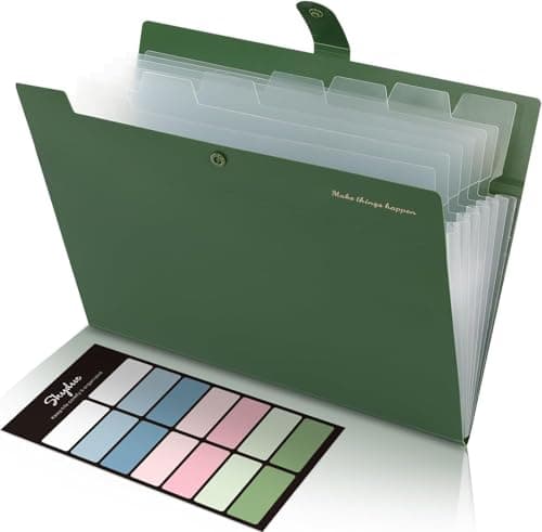 SKYDUE Document Organiser,folders for Paperwork A4, 8 Pockets Expanding File Folder, A4 Folder with 8 Lables, File Organiser to Organise Paperwork, Receipts, Invoices, Bills, Documents(Green)