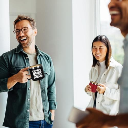 Xinvast If Grandpa Cant Fix It were All Screwed Mug, Stainless Steel Double Wall Vacuum Metal Coffee Tumbler Cup for Grandfather 14 oz — view 6
