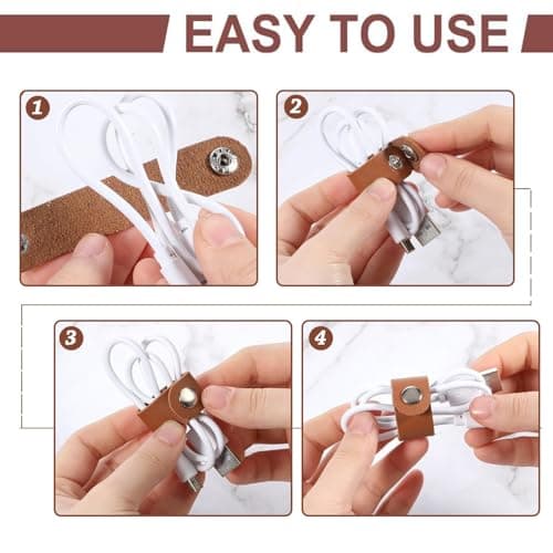 Denipry 10pcs Cord Organizer, PU Leather Cable Straps Small Cable Ties Reusable Cable Tidy for Travel Office Home Phone Charging Headphone Cord Ties Wire Organizer — view 6