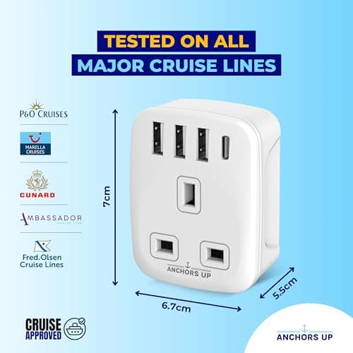 Cruise Approved 5-in-1 Travel Adaptor – Non-Surge for Cruises & Travel Use – 3 USB + 1 USB-C – Works on P&O, Marella, Cunard, Fred Olsen, Ambassador and more – Cruise Essential — view 3