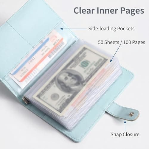 2-Pack Money Saving Wallet, Blue Cash Saving Binder with 50 Sheets, PU Leather Budget Book for Cash, Savings Challenge Book Organizer for Notes, Gifts for Couples Family, 17.8x11.3cm — view 2