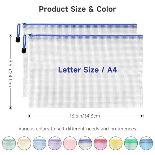 Mutsitaz 10 Pack A4 Plastic Wallets File Bags, A4 Document Wallets with Zipper, Document Folder, Zip Lock Bags, Document Zipper Bags, Zipper Plastic Folder for School, Travel, Home, Office — view 2
