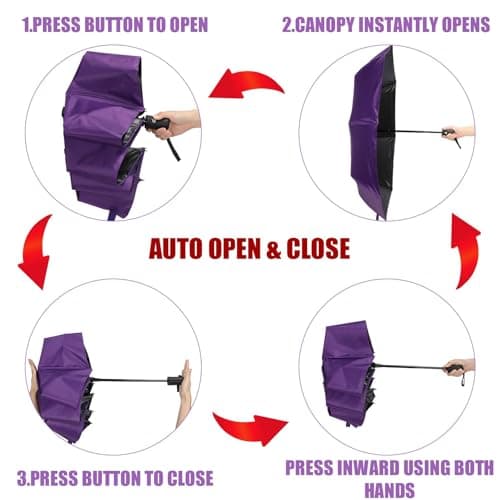 Kajaia 4 Pack Umbrellas Compact Windproof, Automatic Open and Close Folding Rain Umbrella Collapsible for Men Women Travel, Purple, 38.5 inches — view 4