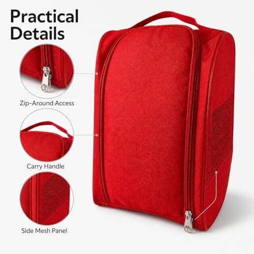 Waterproof Red Foldable Shoe Bag with Ventilation for Travel Storage - Durable Sports Gear Organiser for Football, Golf, Rugby Boots and Trainers, Compact Design for Men, Women, Boys and Girls — view 5