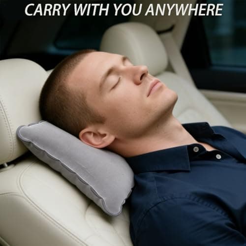 2-in-1 Inflatable Travel Pillow (32x22cm) - Soft Flocked Neck & Lumbar Support Pillow, Ideal for Sunbathing Hiking, Portable Travel Cushion (Blue&Gray) — view 5