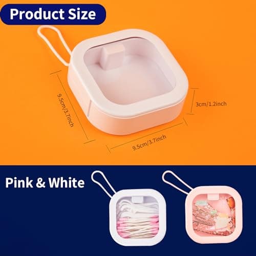 AIMIXUN 2 PCS Hair Tie Organizer Portable Qtip Holder Jewelry Crafts Holder Travel Dispenser Small Stackable Storage Box for Cotton Pads Swabs, Hairpins, Candy, Earrings 1 White+1 Pink (With Stickers) — view 2